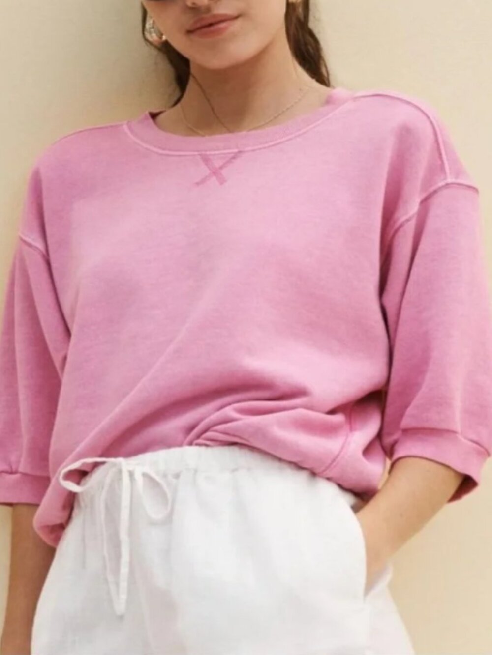 Anthropologie Pilcro Niki Bubble Crew Sweatshirt Pink XL